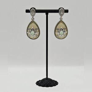Lia Sophia Teardrop Mint & Taupe Crystal Earrings Silver Tone Dangle